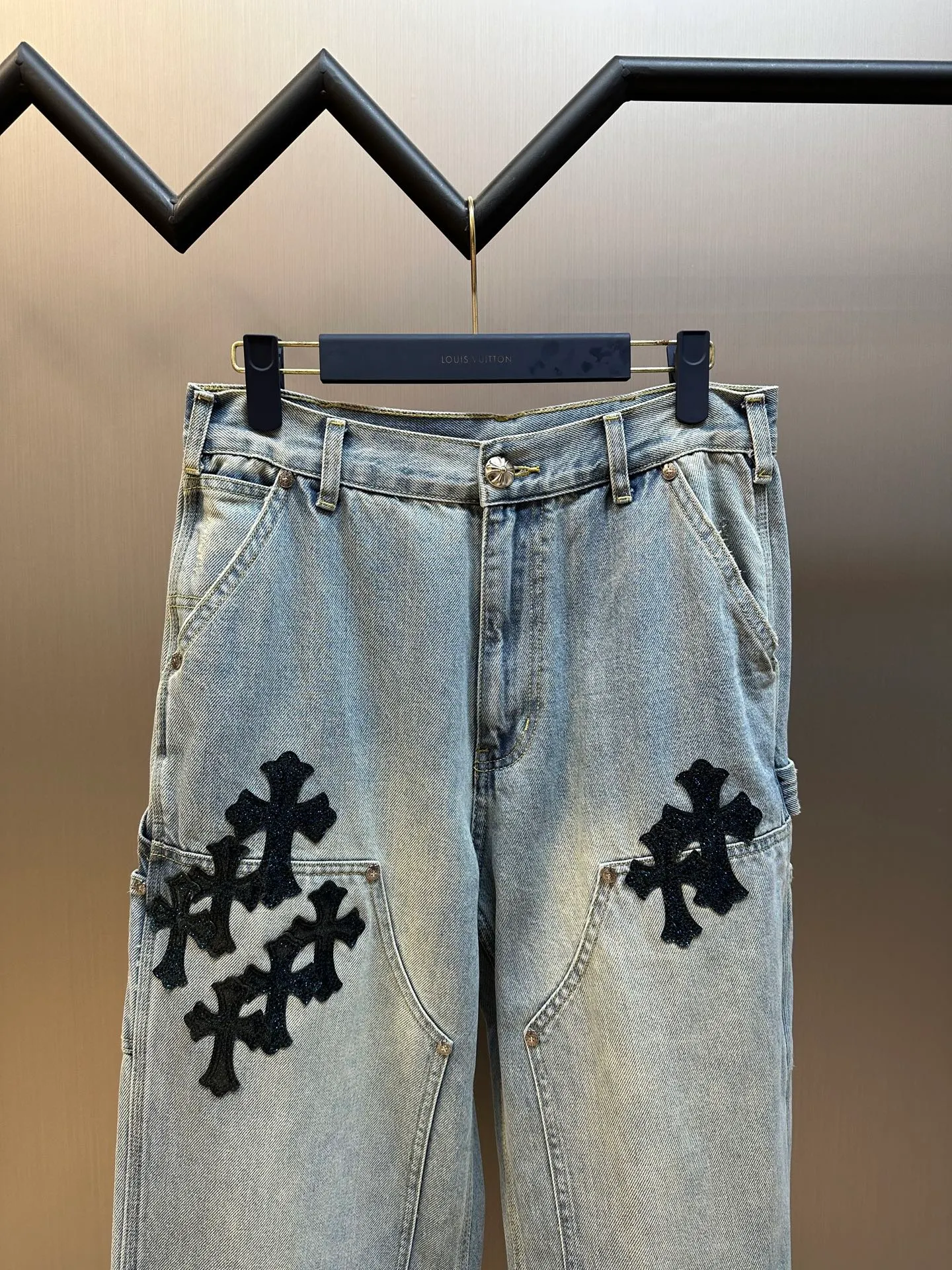 🅿️590 Crow Heart Cross Starry Sky Pastel Leather Jeans size: 31.32.33.34